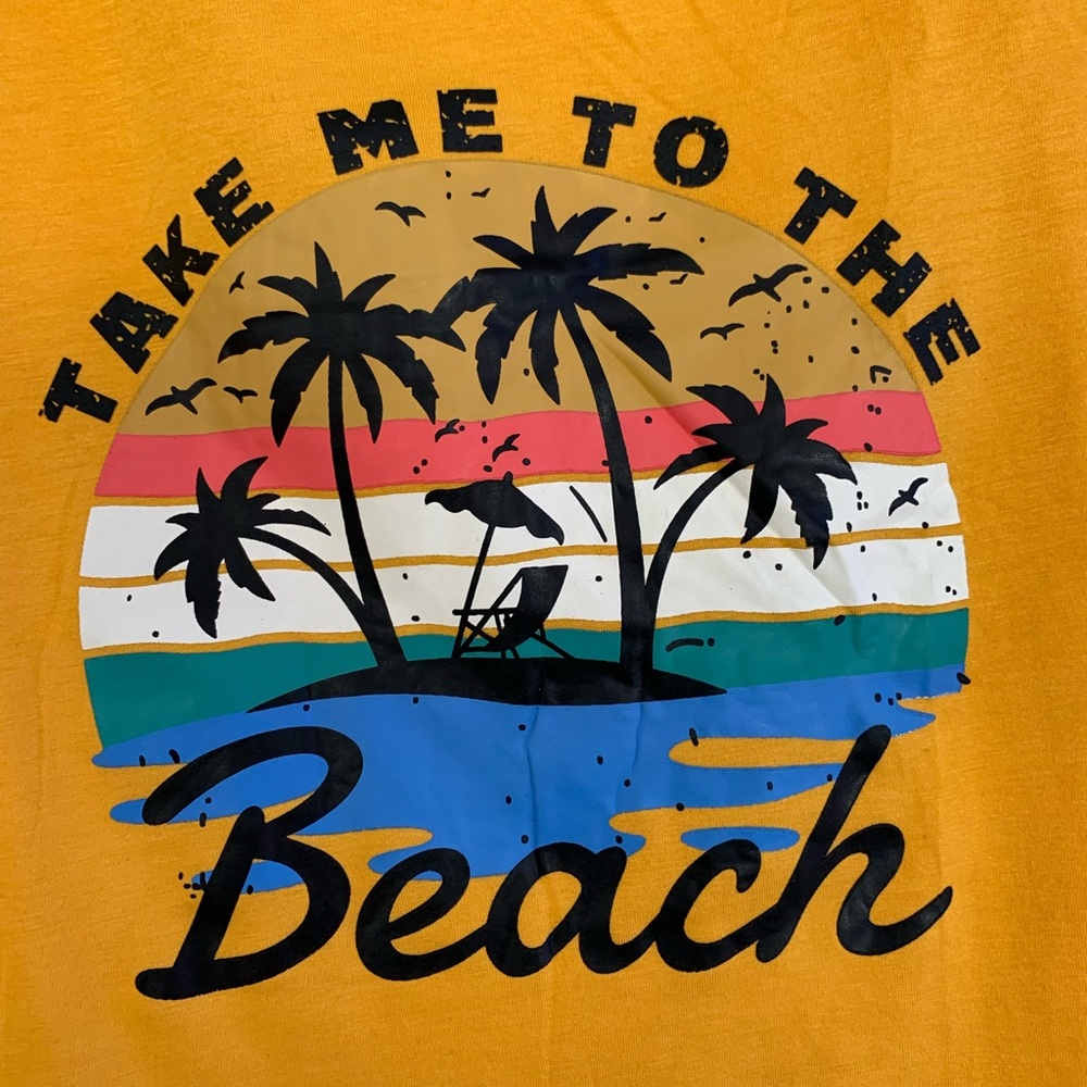 Yellow Cold-Shoulder Beach Graphic Tee NWOT XL - Picture 2 of 6